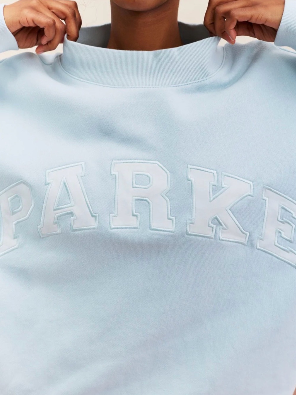 PARKE Light Blue Logo Crewneck Sweatshirt - Women's Relaxed Pullover - Picture 3 of 7